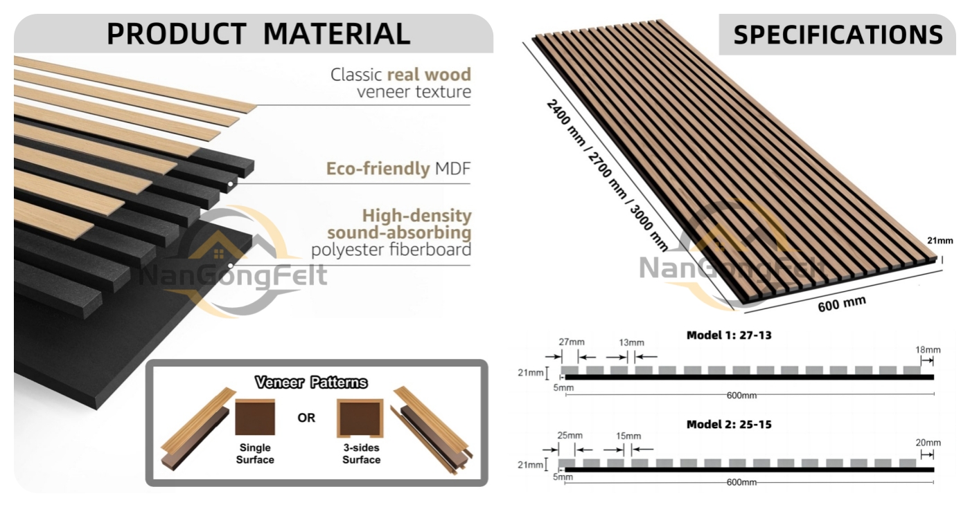 Single Side Veneer Akupanel Wood Slat Acoustic Panel