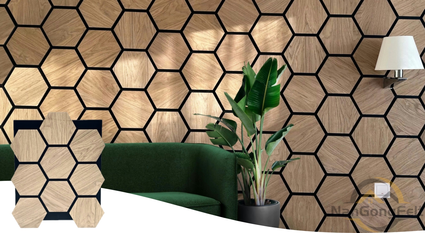 Black Walnut Hexagon Akupanel Wood Acoustic Panels